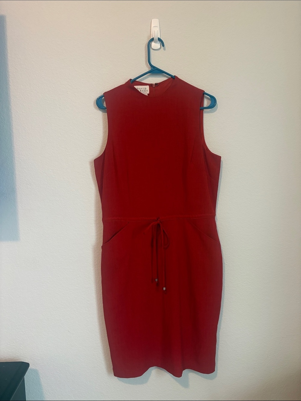 Sleeveless Rust Midi Sheath Dress with Drawstring Waist 12